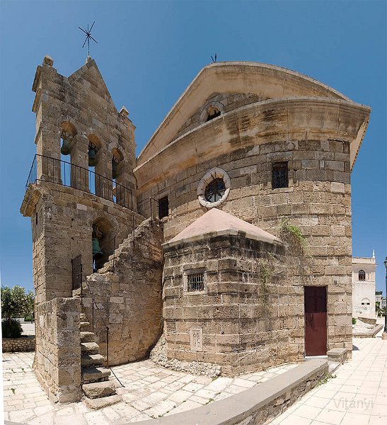 zaknt_st mikl_pan.jpg - Zakinthos, Szt Miklós templom. 9 felvételből szoftveresen összeállított panorámakép.